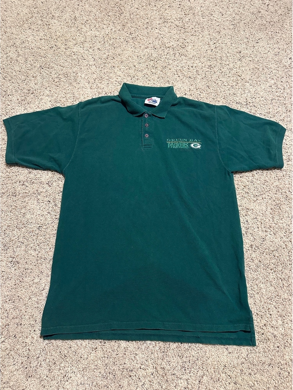 Majestic Green Bay Packers Green Cotton Polo Shirt Medium